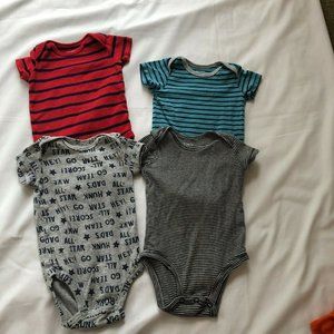 Carter's Baby Boy's Set of 4 Bodysuits Red Blue Gray Short Sleeves Size 3M